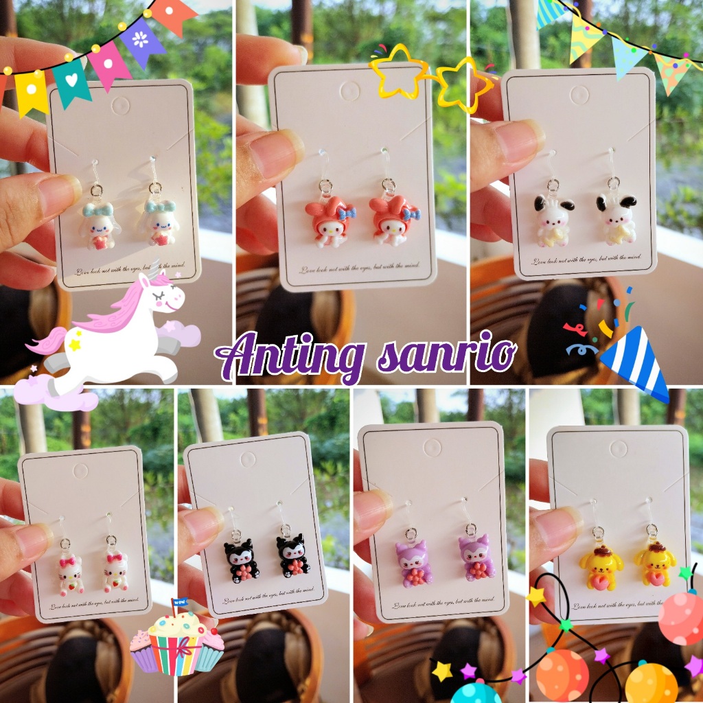 Anting Tusuk Tindik Plastik Anti Alergi Anak Perempuan Wanita Dewasa Motif Sanrio Stud Earrings Melo