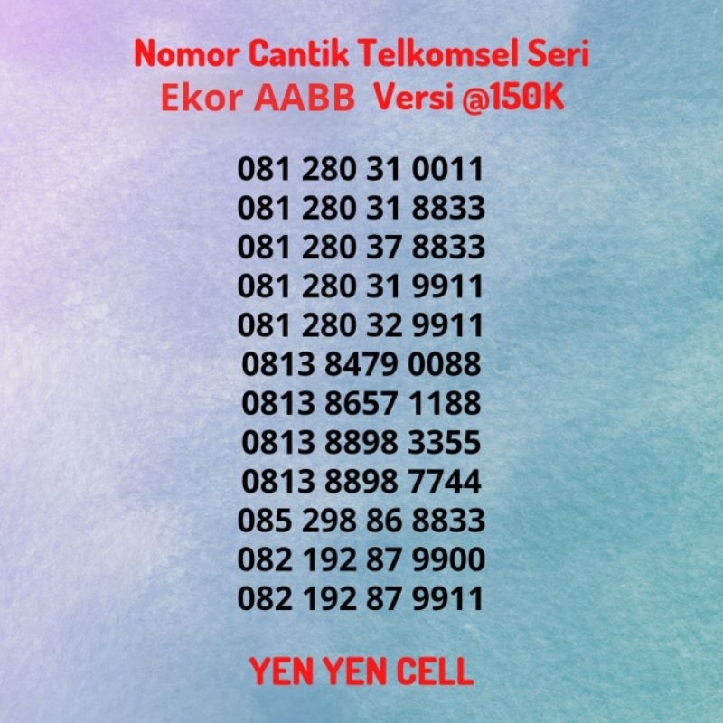 Nomor Cantik Telkomsel Kartu Perdana Simpati Seri Ekor Ujung AABB Belakang Versi @150K - Nomer Akhir