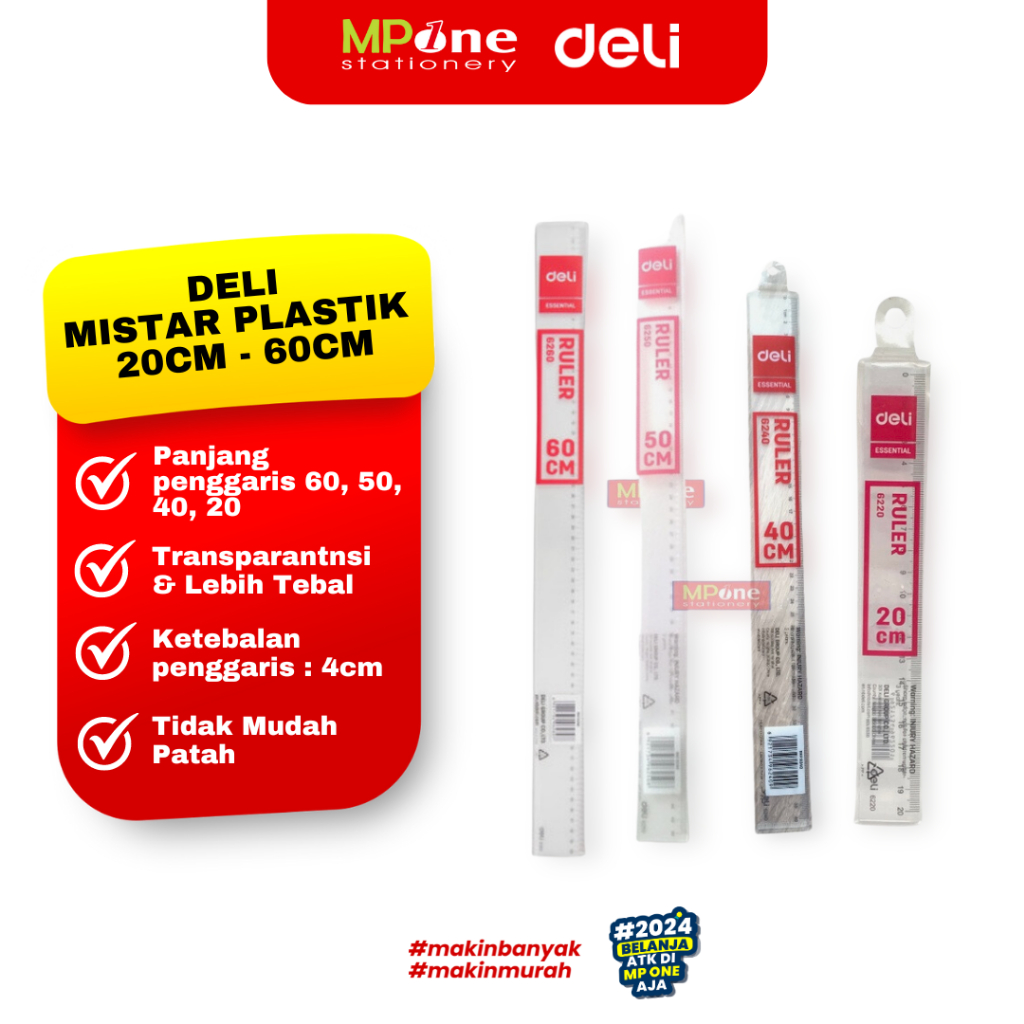 

Deli Mistar Plastik 20cm - 60cm Penggaris Panjang / Penggaris Panjang DELI Bermacam Ukuran