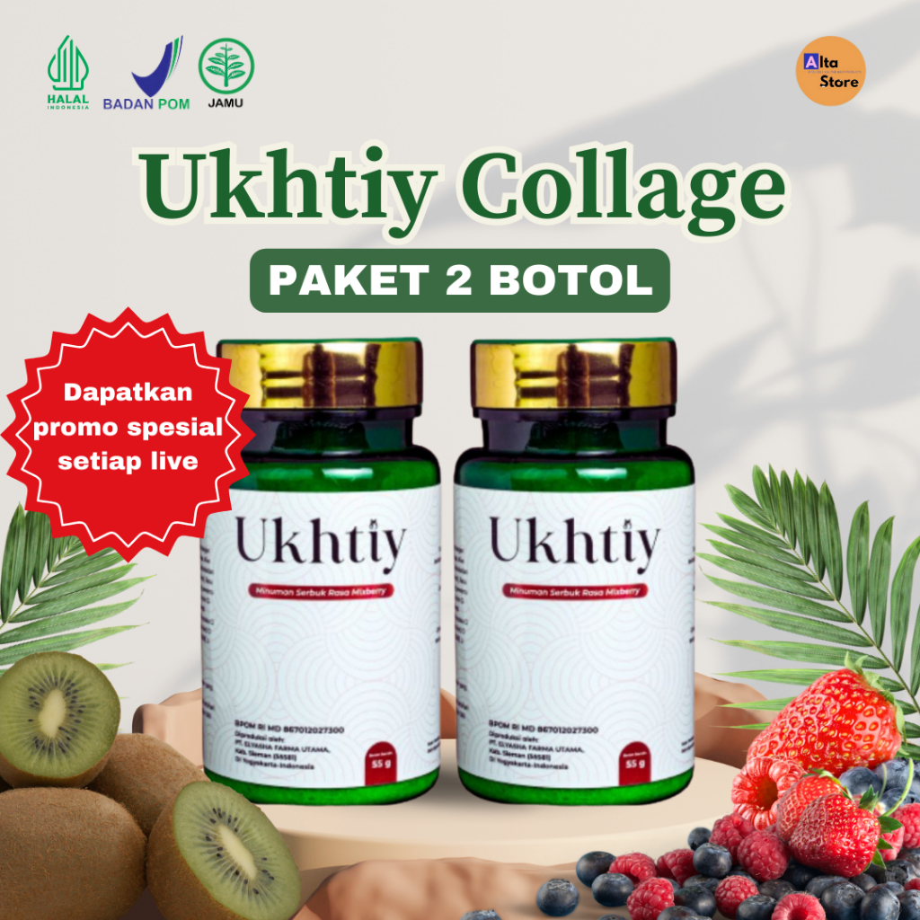 Kolagen UKHTIY (2 BOTOL) - Minuman Suplemen Kulit Bantu Mencerahkan Kulit dan Memutihkan Seluruh Bad