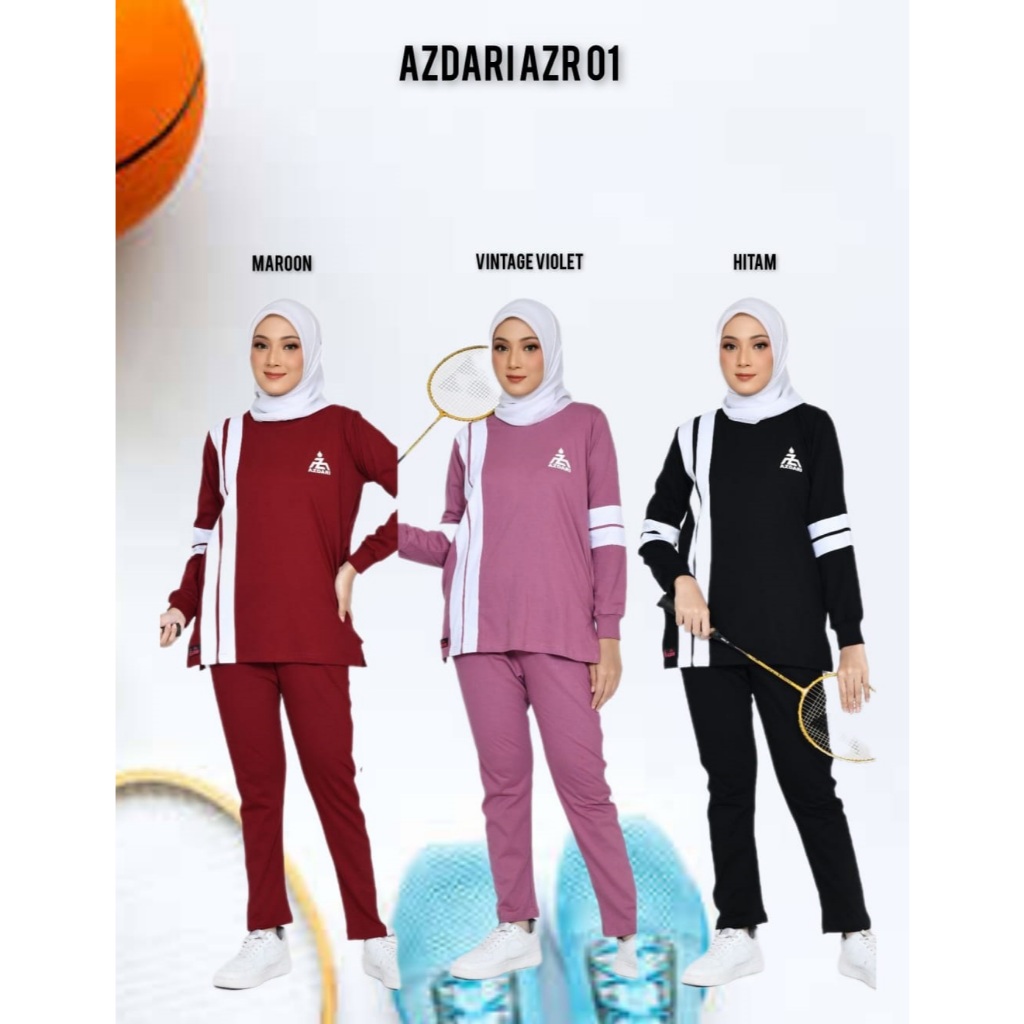 Setelan Kaos Olaharga Wanita Muslim AZR 01 Setelan Olahraga Senam