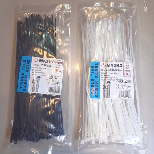 

MASKO Kabel Ties / Cable Tie 2,5 x 200 mm Isi 100pcs Hitam Putih 20cm