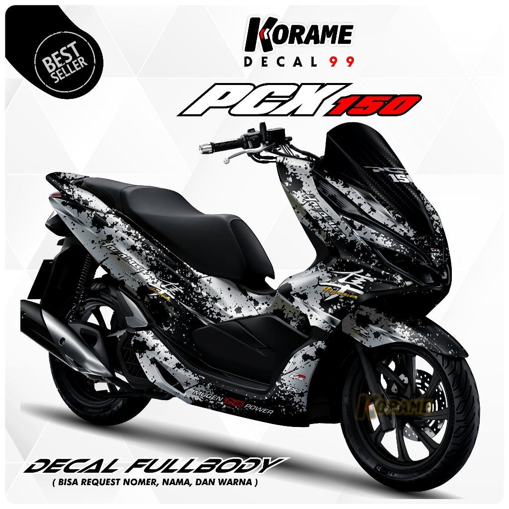 Decal PCX 150 Full body - Stiker Pcx 150 Model Grafis Hayabusa Warna Hitam Abu