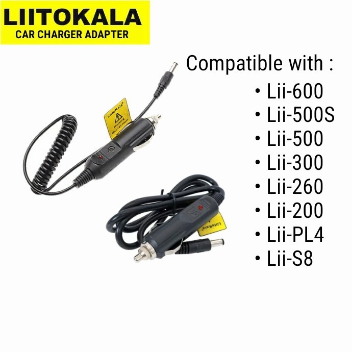 Original Liitokala 12V 3A Car Charger Adapter Lighter Lii-500 Lii-500S Lii-600 Lii-300 Lii-260 Lii-2