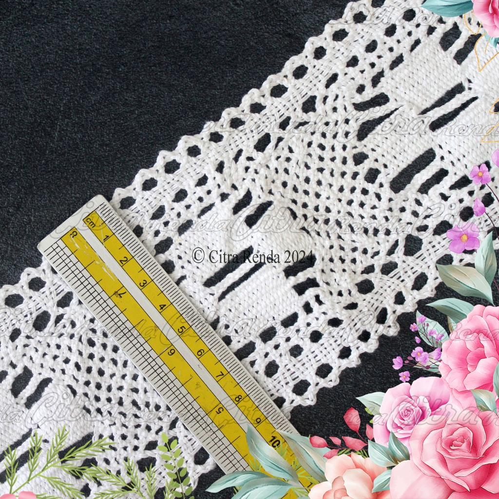 (Per Meter) RDR554 Renda Rajut Tengahan Putih Cantik Lebar 10Cm