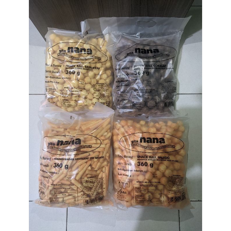 

GITA NANA SNACK CEMILAN/SNACK BALL BALADO/BALL COKELAT/BALL KEJU STICK BALADO 360GR