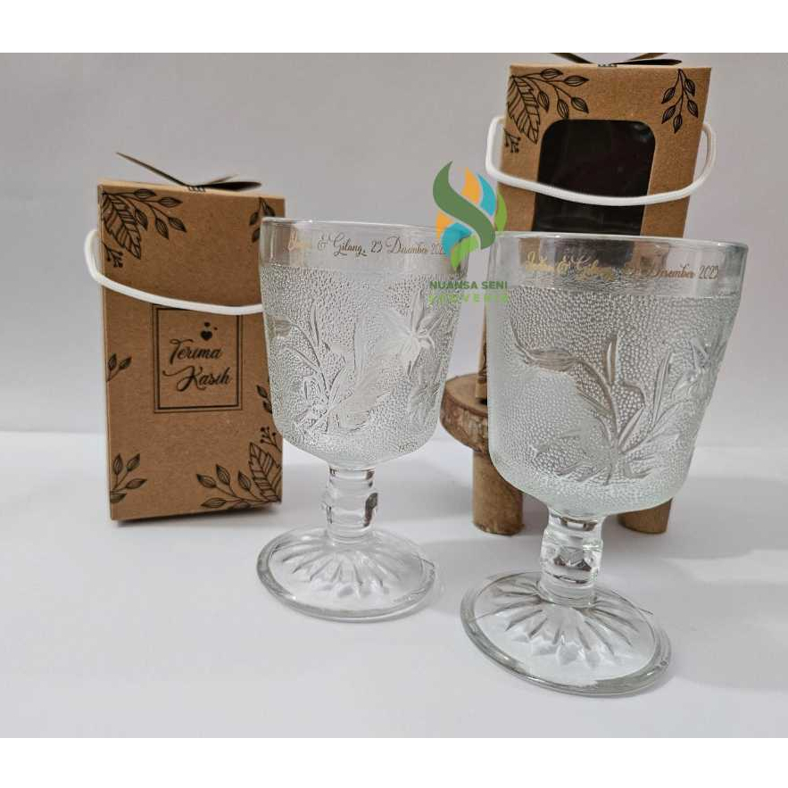 Souvenir Gelas Kaki Bunga Cangkir Wine Kaca Kaki Tumbler Mug Minum Stemware Gelas Sablon Kemas Box