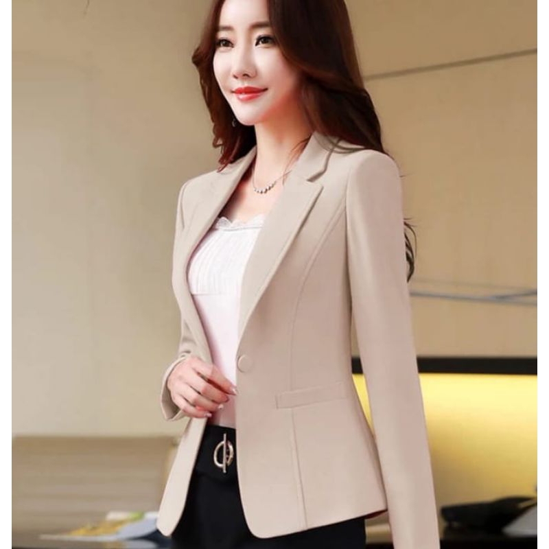 Blazer wanita model jas formal gaya korea warna cream navy putih hitam pink mint