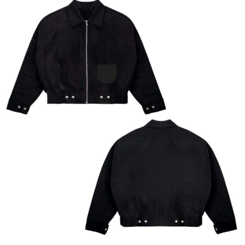 Work Jacket Crop - Work Jaket Crop Boxy Black Polos Pria Wanita Unisex Premium