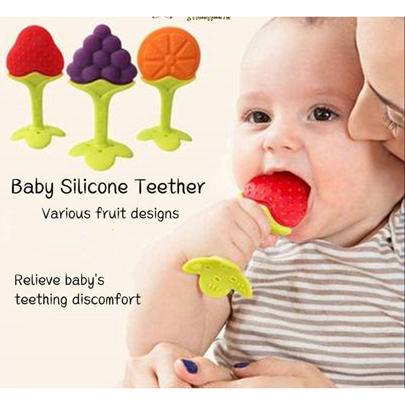 Teether silikon bayi mainan gigit bentuk buah perangsang gigi tumbuh