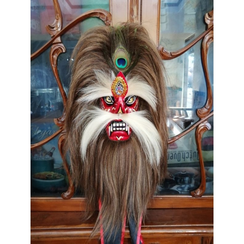 TOPENG GANONG COKLAT KUDA Merah MATA KACA RAMBUT SUPER TEBAL