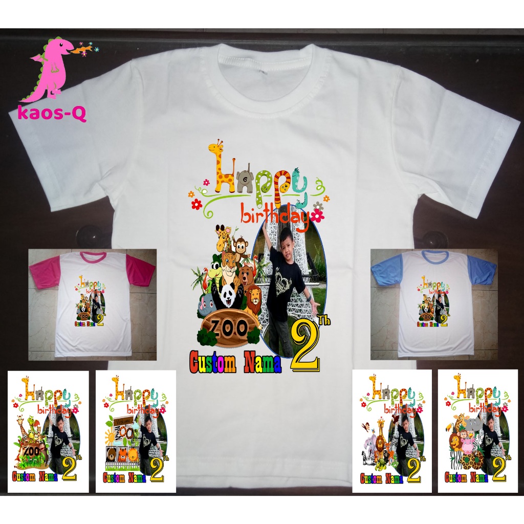 Kaos Ulang Tahun Anak Zoo Animals Couple Keluarga Custom Foto