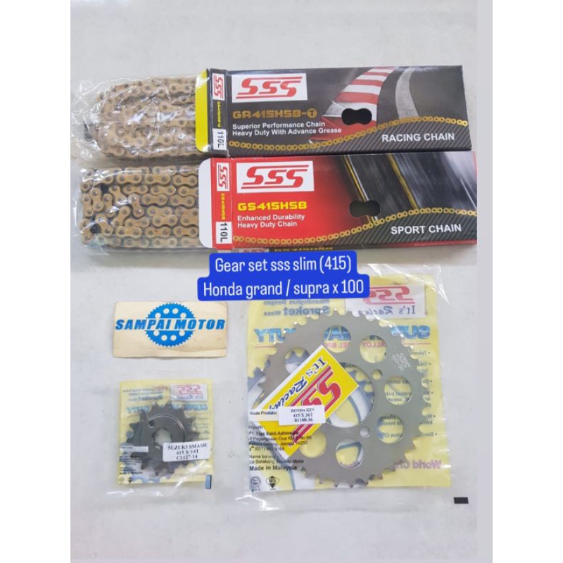 Gear Set SSS 415 (slim)  Honda Supra X 100 / Honda grand / legenda
