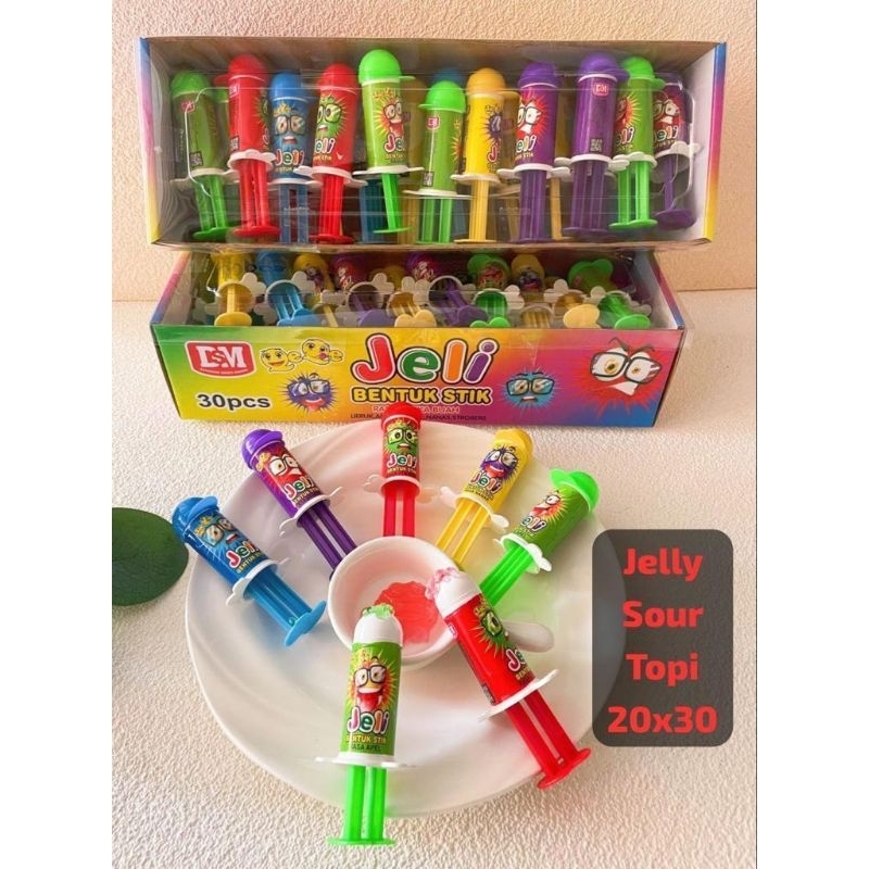 Permen Cemilan Snack Suntik Suntikan Jelly Sour Topi Buah Mainan Anak Murah (isi 30 pcs)