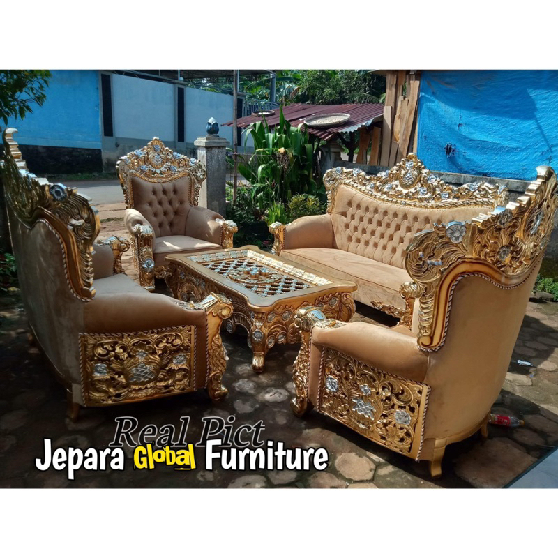 Kursi Tamu ukir jati belagio duco gold - kursi Tamu mewah - kursi tamu jati - sofa ukir jati - kursi