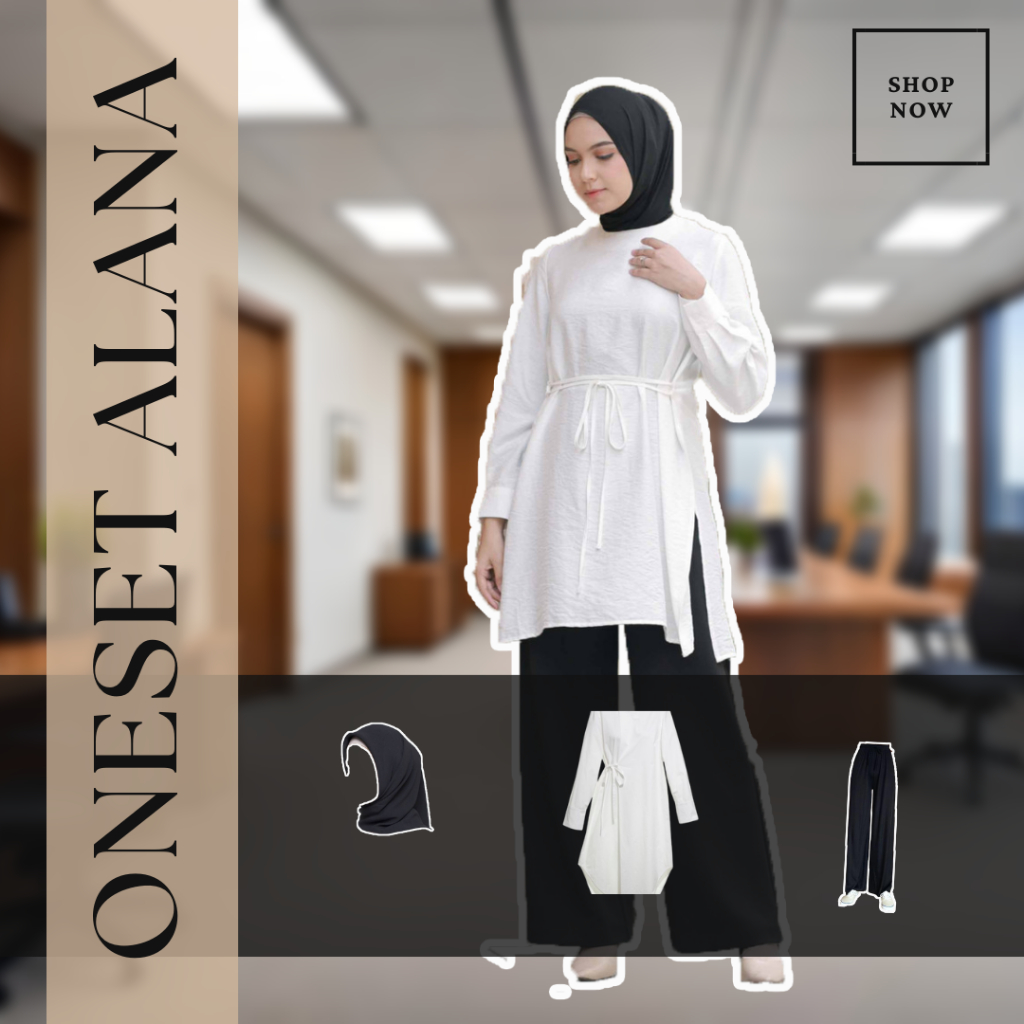 Alana|quinndo|Outfit kerja hijab wanita one set|Outfit Cewe kantor|Oneset kekinian|Oneset wanita kor