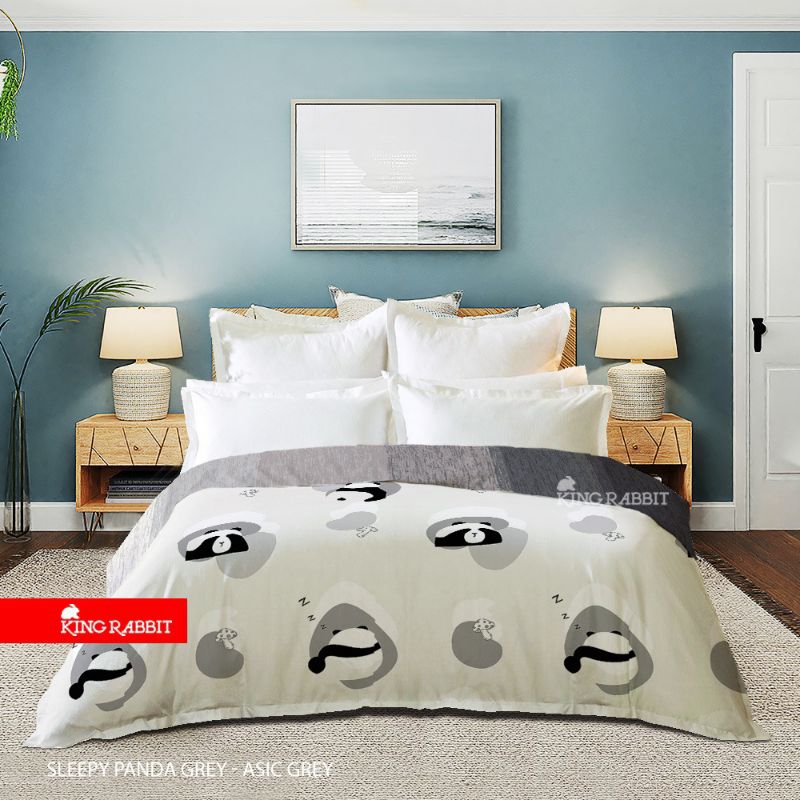 King Rabbit BedCover / Selimut Bambu Collagen Motif Sleepy Panda Grey - ASIC Grey
