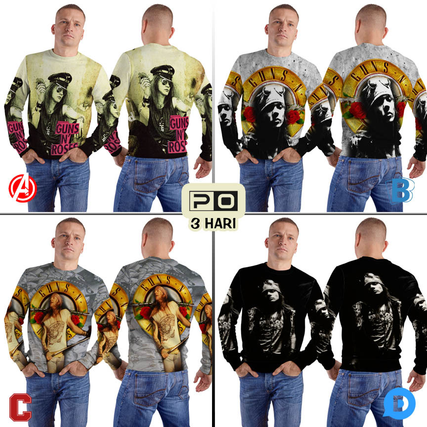 Crewneck Axl Rose Guns N Roses GNR BAND Sweater Fullprint Bahan Polyester Jersey