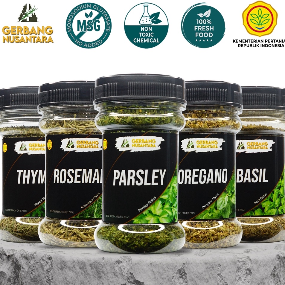 

Paling Laris Gerbang Nusantara Bumbu Masak Dapur Rasa Daun Basil Oregano Thyme Rosemary Parsley Italian Herbs Flakes Bubuk Lengkap 2 Gram