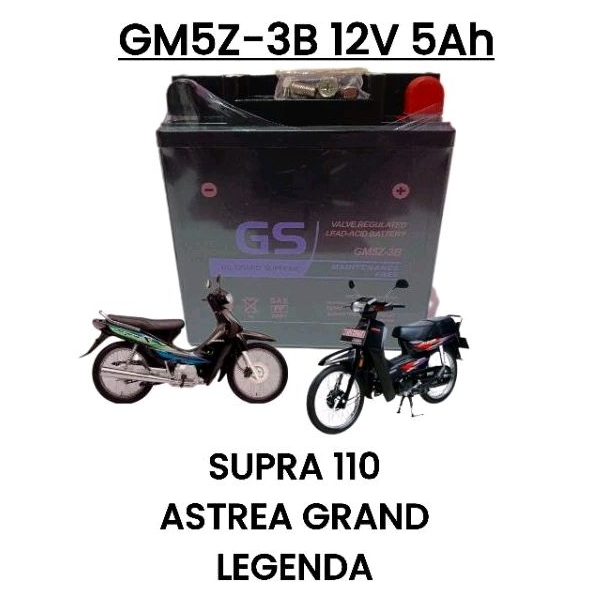 AKI MOTOR SUPRA 110 ASTREA GRAND LEGENDA MEGAPRO PRIMUS,, Aki kering GS grand supreme GM5Z-3B 12V 5A
