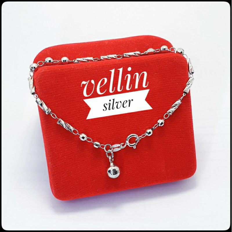 Gelang Tangan Perak Wanita Silver 925 Asli Perak Lapis Emas Putih - Gelang Rantai Bambu & Bola