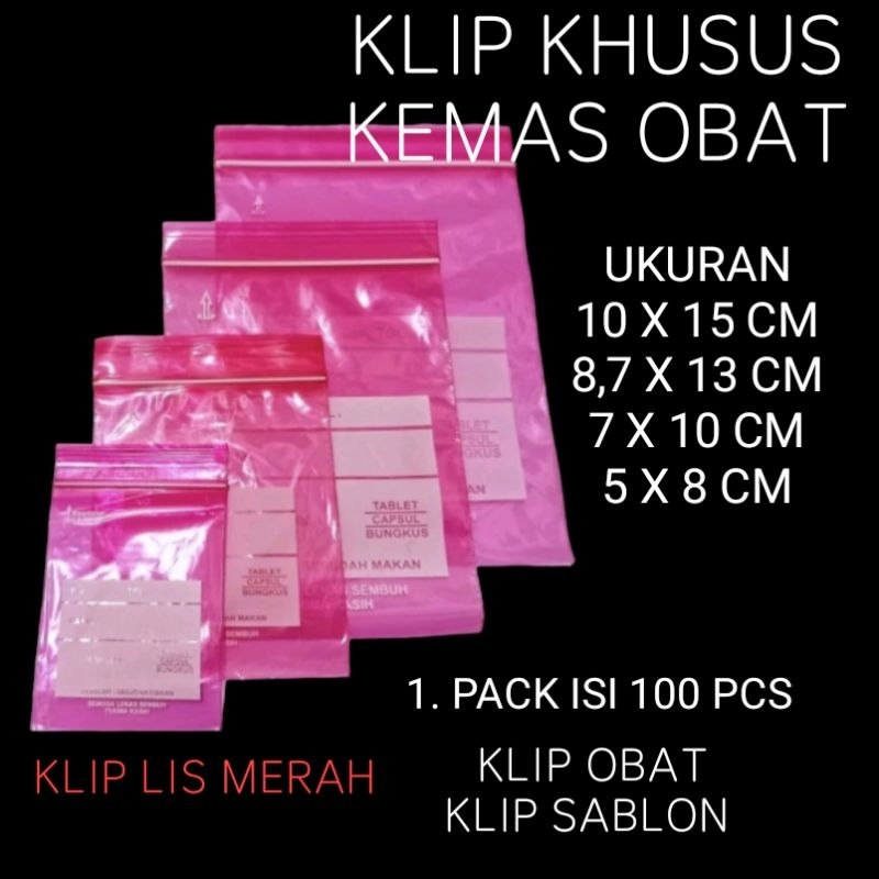 Plastik Klip Obat sablon Ukuran 5X8, klip warna merah, Klip obat