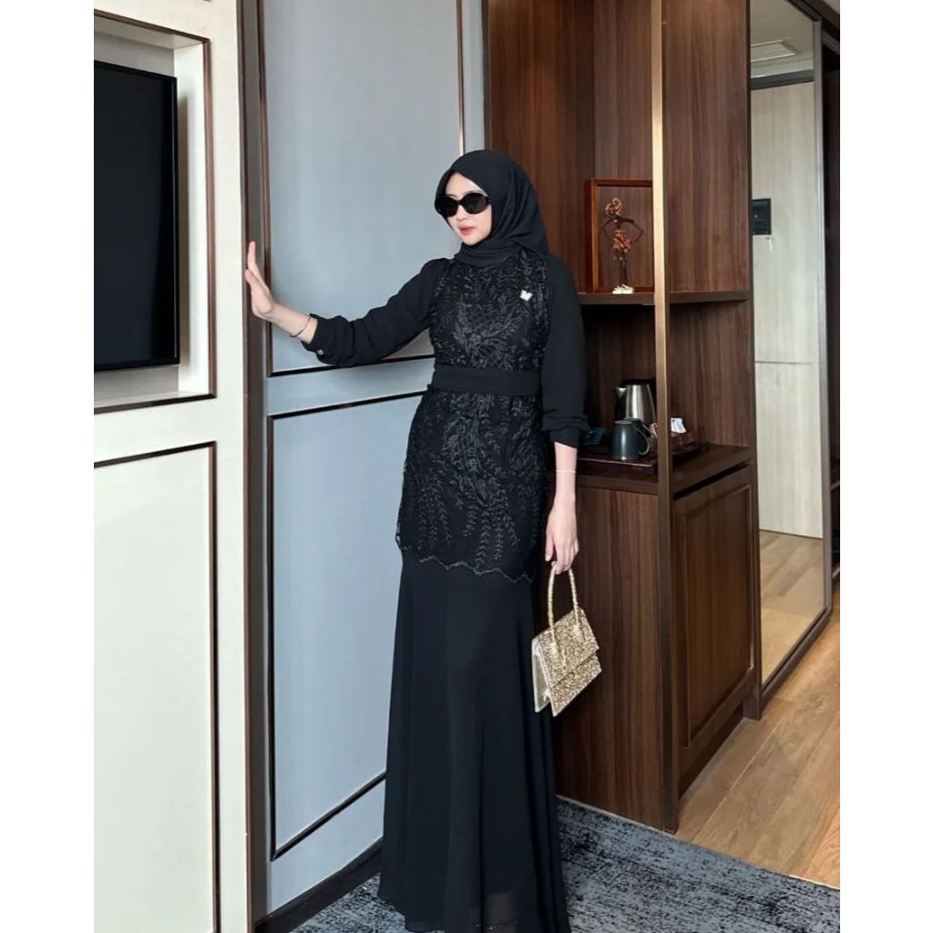 Raya Dress Brokat Baju Gamis Pesta pakaian Kondangan Wanita Muslimah Bahan Seruti Brukat Burkat Sera