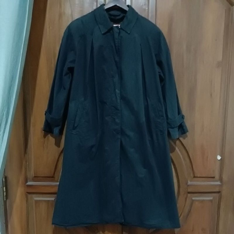 PRELOVED HERNO Long Coat Katun Wanita Hitam Polos Bigsize