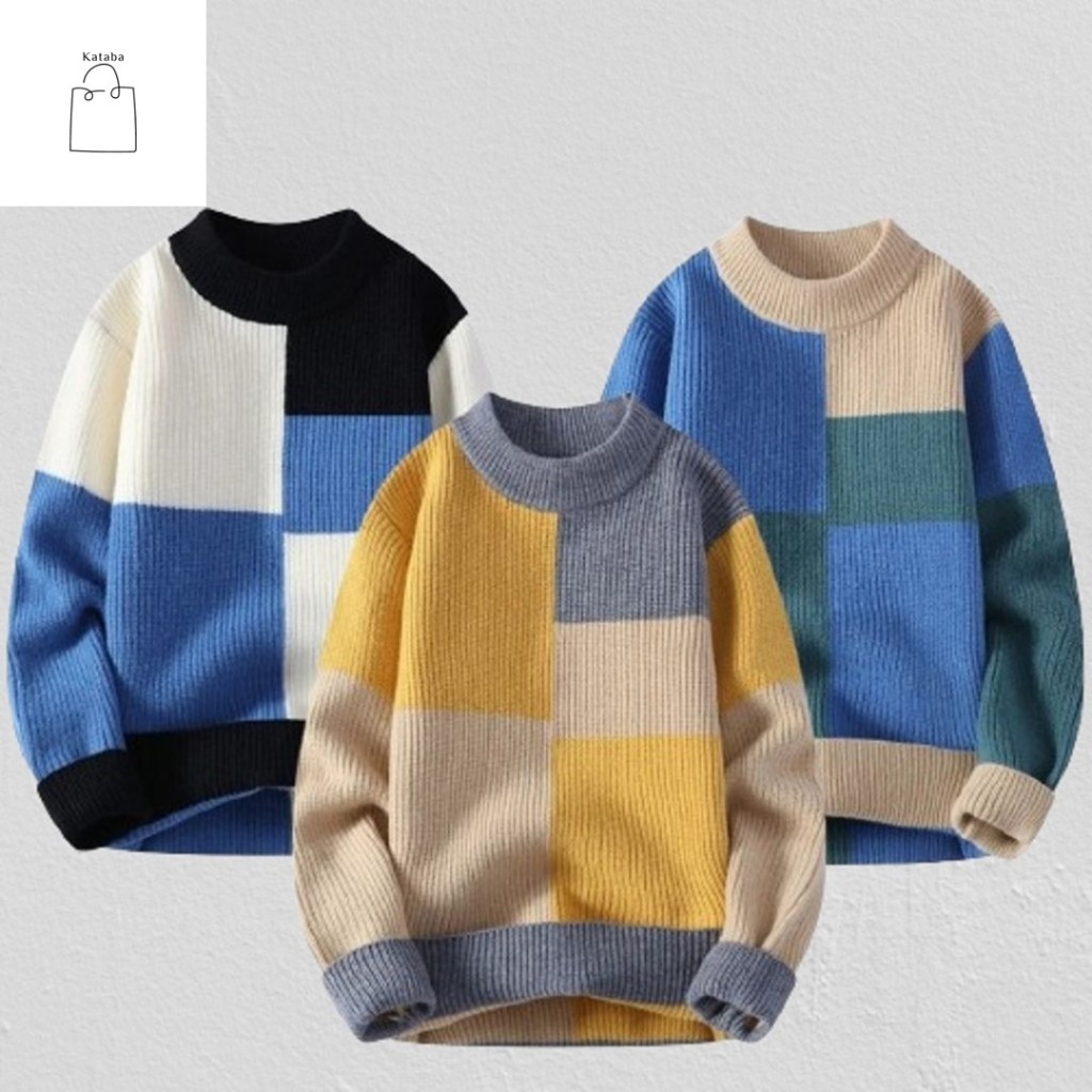 Sweater Rajut Pria Atasan Cowok Keren Rajut Sweater Keren Kasual Bahan Berkualitas Model Terbaru