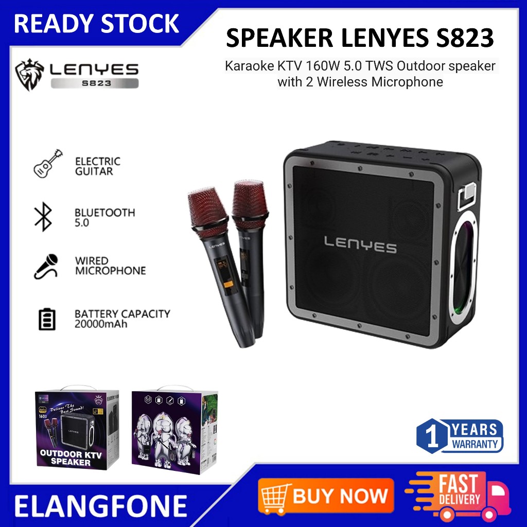 Lenyes S823 Karaoke KTV Speaker Wireless with Dual Wireless Microphone Karaoke