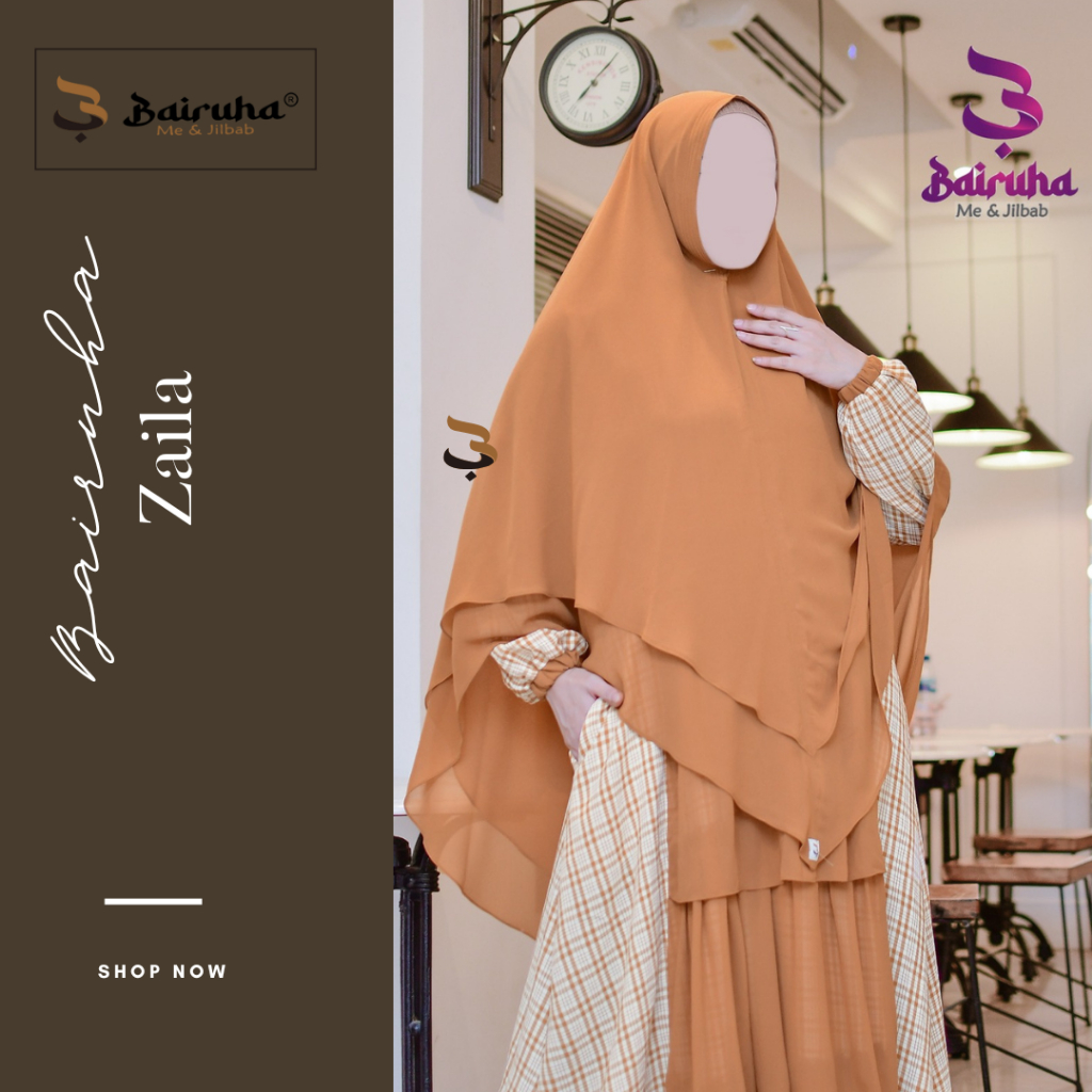 Bairuha Gamis Syari Set Premium Zaila - Bahan Crinkle Printing Combinationa Premium I gamis syari I 