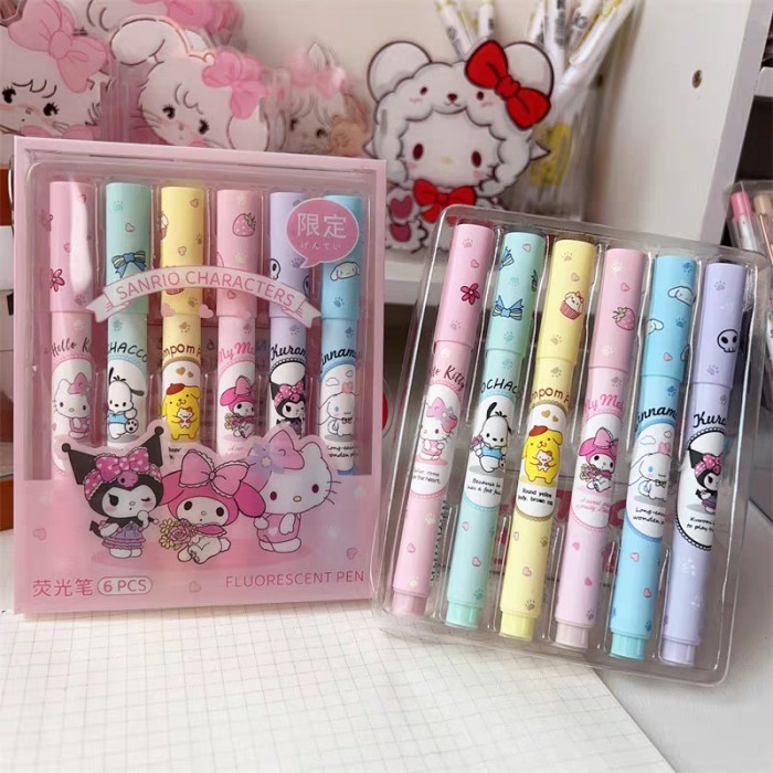 

Stabilo Highlighter Lucu Motif Sanrio Kuromi, Melody, Cinnamoroll - Set isi 6