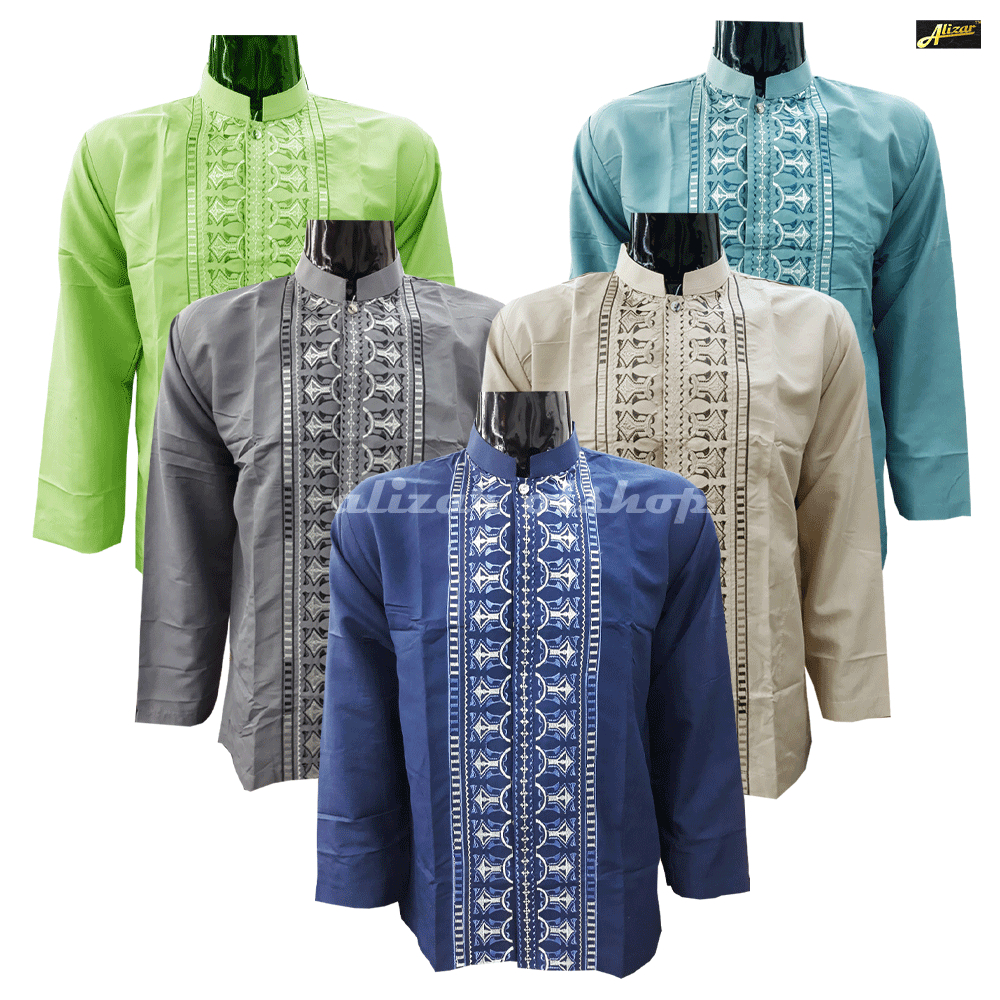 Baju Koko Pria Lengan Panjang, Kemeja Koko Pria Dewasa Lengan Panjang,Koko Bordir Lengan Panjang