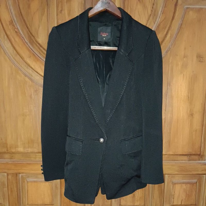 PRELOVED ZISHEN Blazer Slimfit Wanita Hitam 1 Kancing