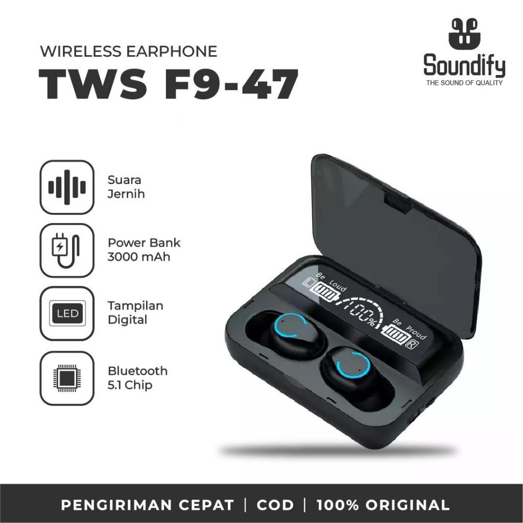 [SOUNDIFY] Headset Bluetooth F9-47 Earphone Wireless Dengan Mic 9D Bass Stereo Waterproof Headphone