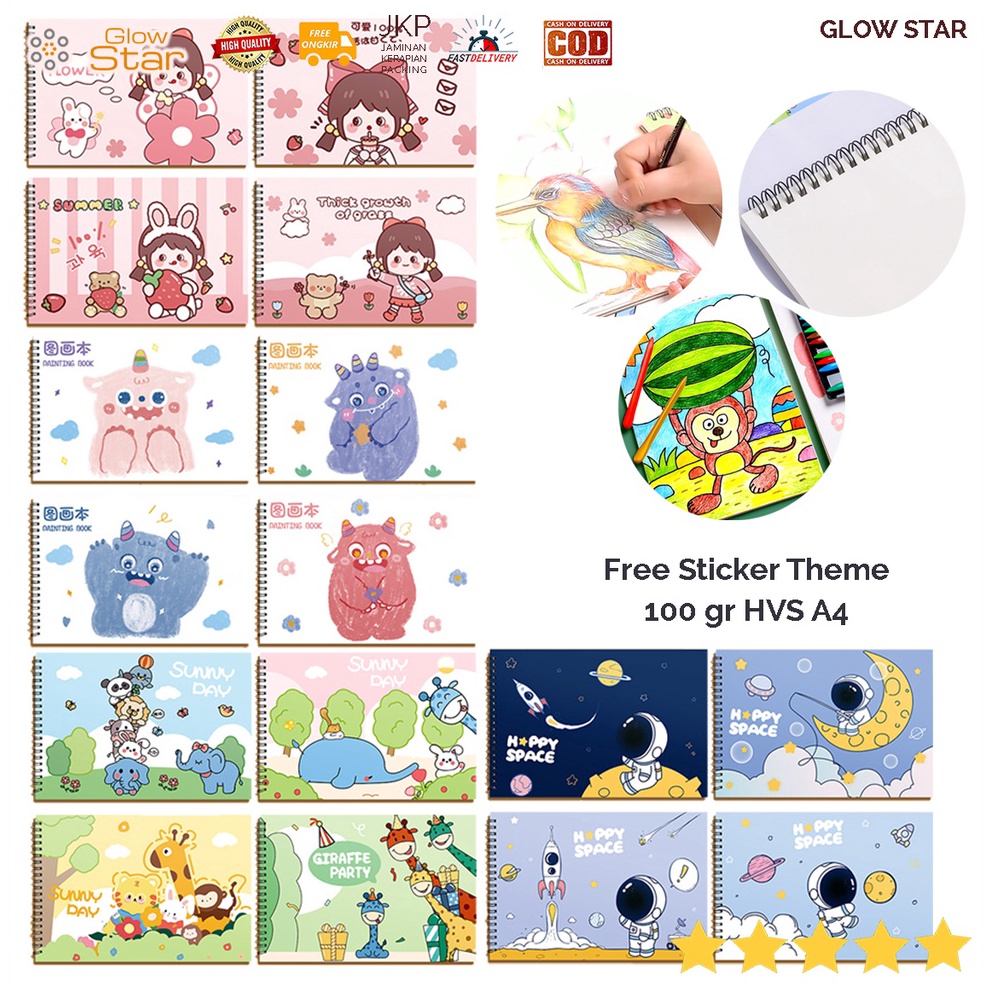 

ART T78P Buku gambar a4 1 gram lucu dengan sticker Pink Girl Astronot Animal lucu anak menggambar gambaran buku corat coret anak sketsa sekolah tk sd smp sma