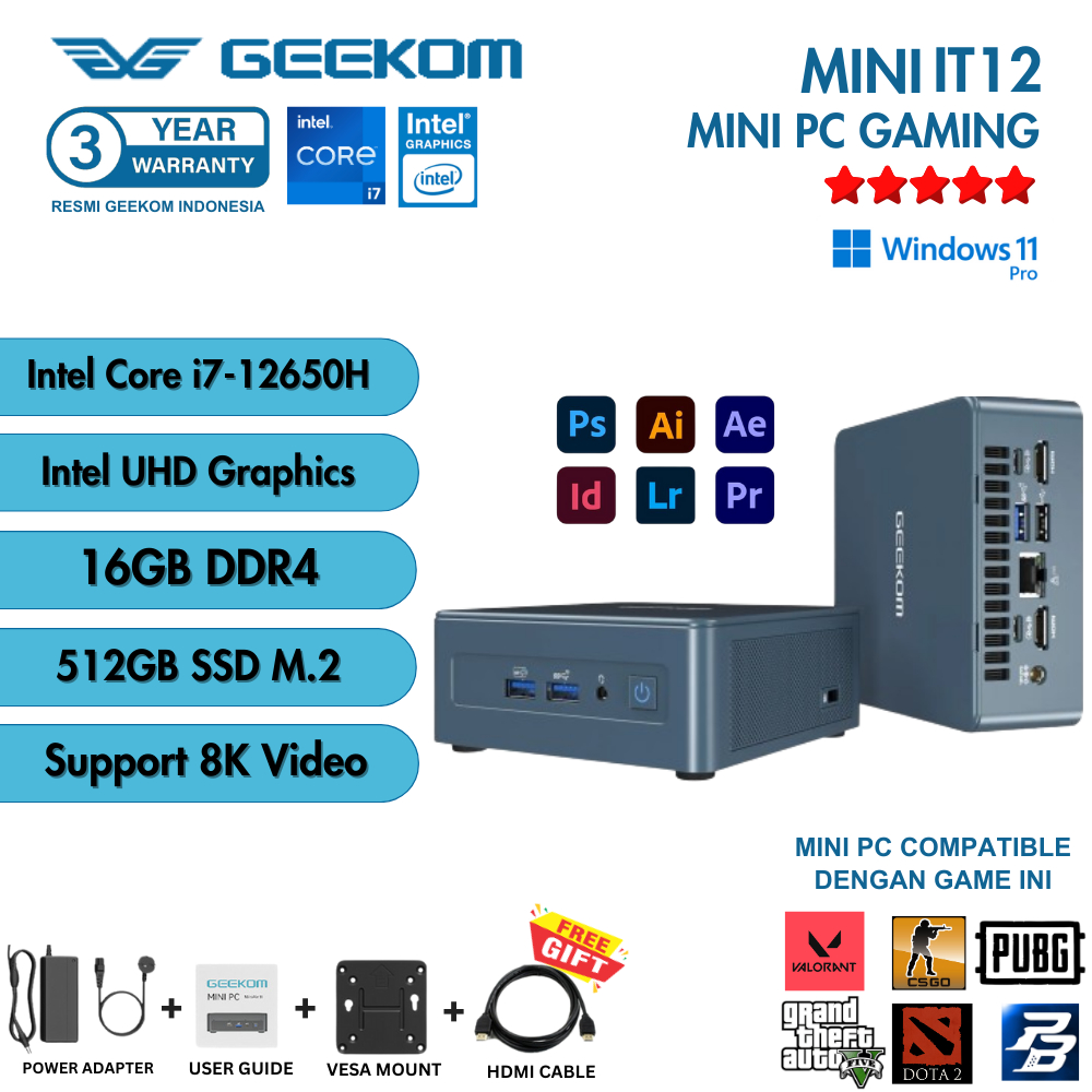SW17 Mini PC Geekom IT12 i7 12650H RAM 32GB 1TB SSD Windows 11 Pro Wifi Bluetooth PC Mini Gaming