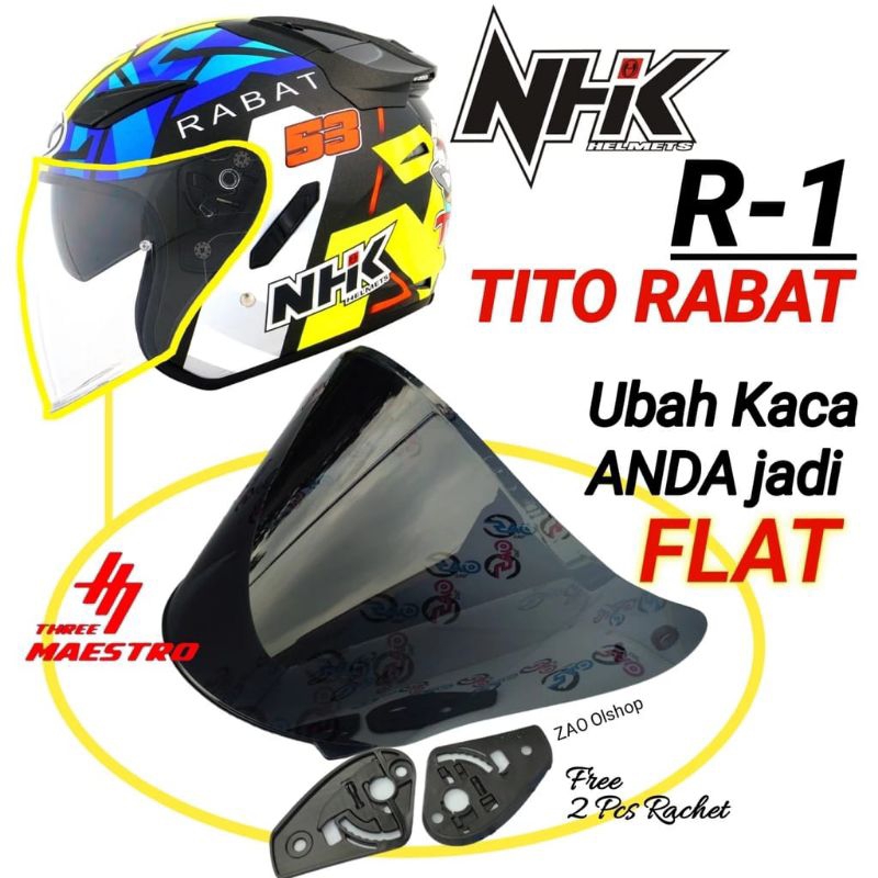 kaca helm Flat visor NHK R1 TITO RABAT visorflat nhk r-1 clear rone putih r1 tito rabat smoke Iridiu