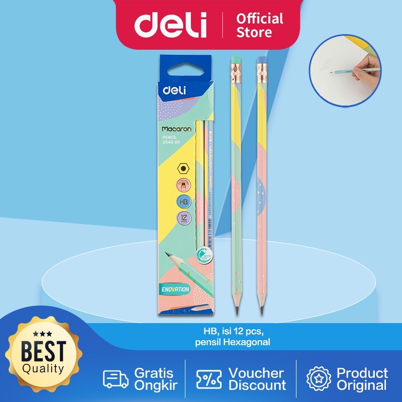 

Deli Pensil Macaron pattern HB Isi 12Pcs Dilengkapi Penghapus EU54800