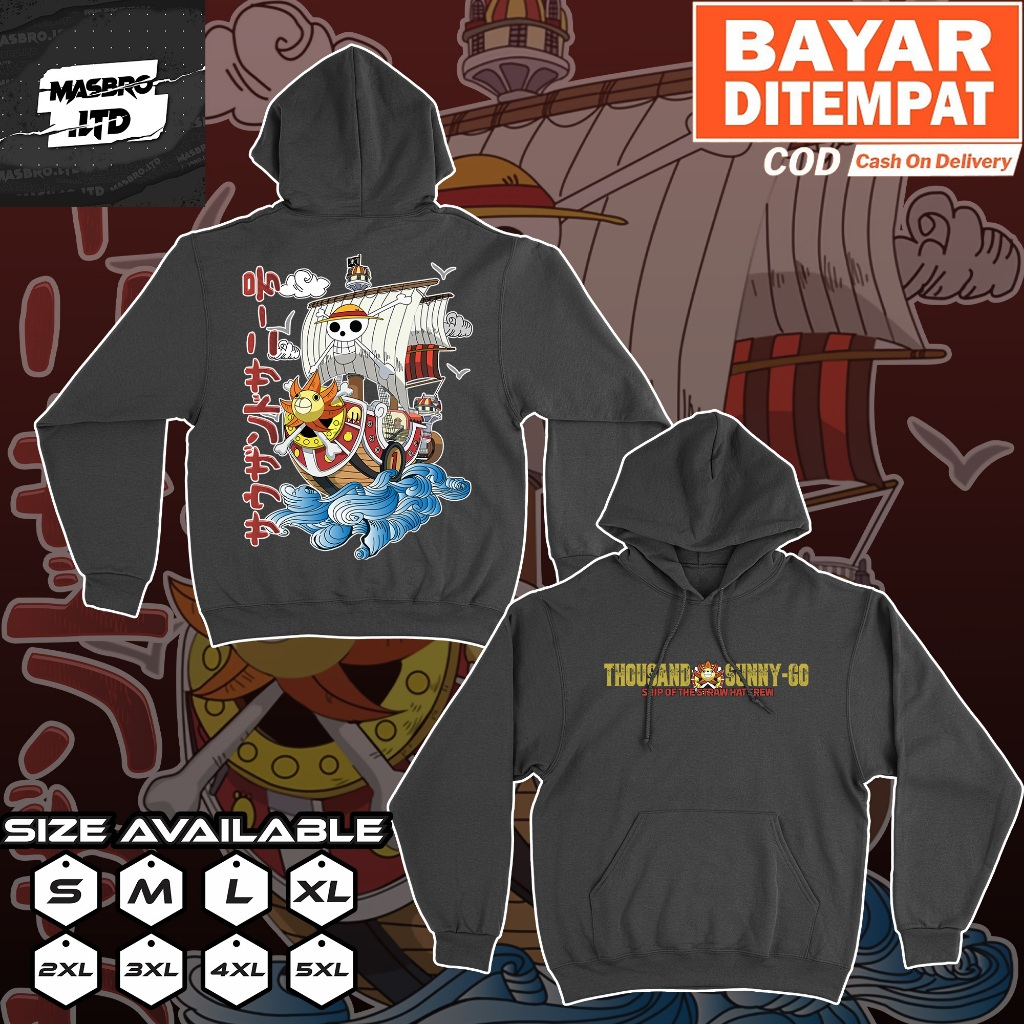 Jaket Hoodie Anime One Piece Thousand Sunny Go Kapal Luffy Mugiwara Pirates PREMIUM