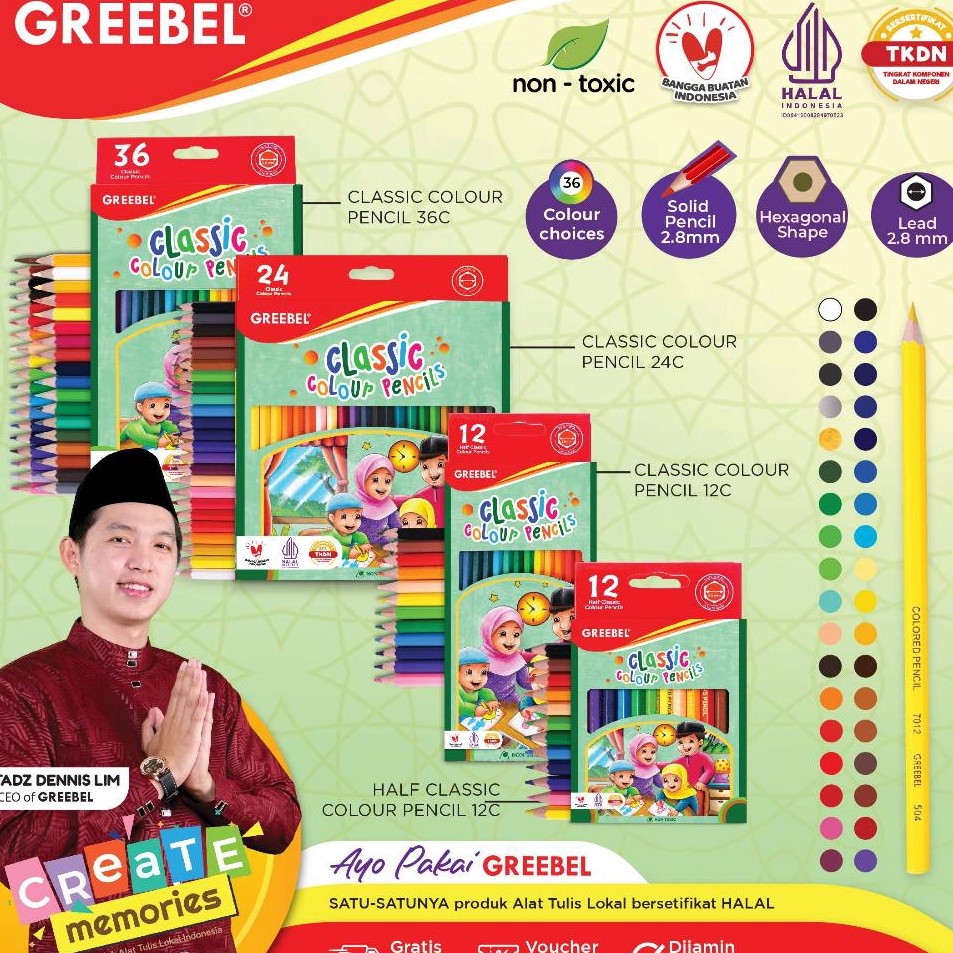 

Baru Asli GREEBEL Pensil Warna CLASSIC COLOR PENCIL HALAL EDITIONColoringColorColour Pencils Cerah tidak beracun utk mewarnai anak