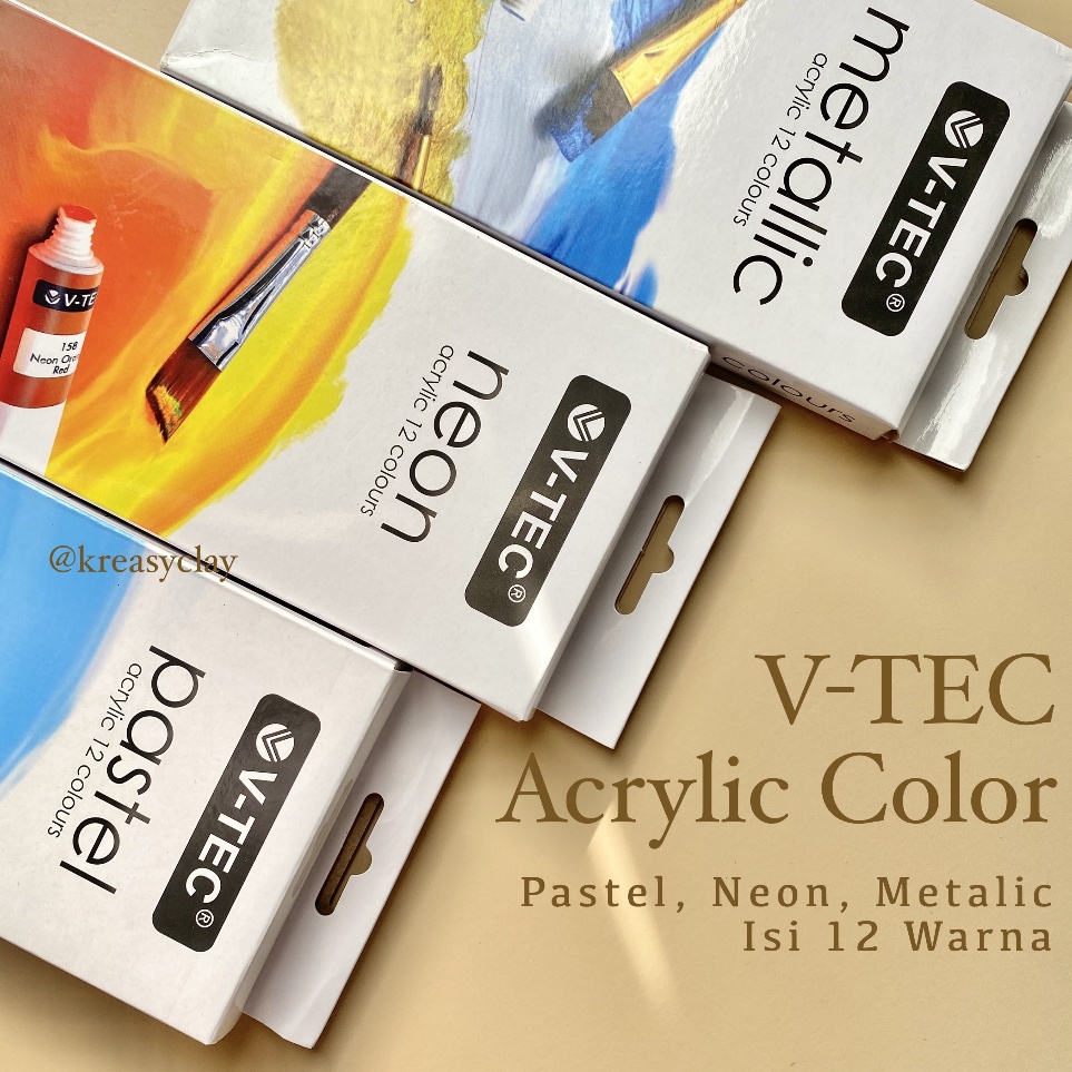 

ART I16K VTEC Cat Akrilik Isi 12 Warna Acrylic Color Pastel Neon Metalic Cat Lukis
