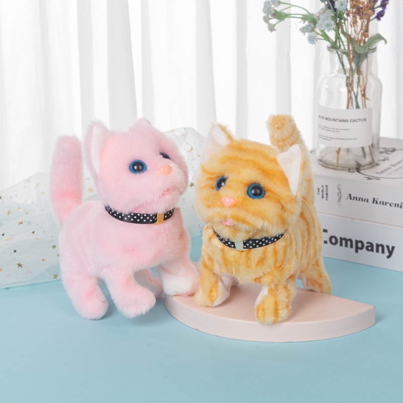 Mainan Boneka Kucing Bergerak Kucing Mainan Anak-Anak Mainan Mewah Listrik Kucing Bisa Bersuara Dan