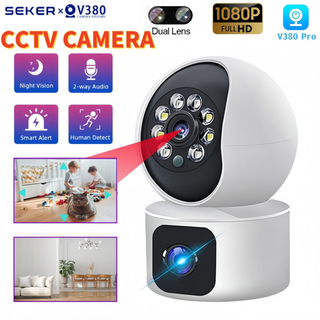 SEKER V380 Pro CCTV Kamera Dual Lens WIFI 1080P HD Auto Tracking Two-Way Audio Night Vision Home Camera