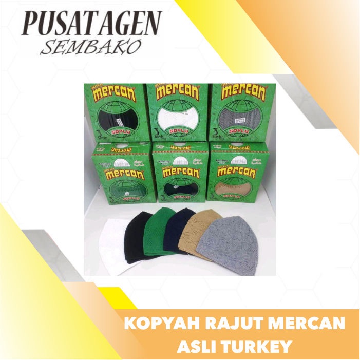 KOPYAH RAJUT SOYLU MERCAN ORIGINAL TURKEY PECI KOPIAH HAJI UMROH ASLI TURKI WARNA HITAM PUTIH NAVY H