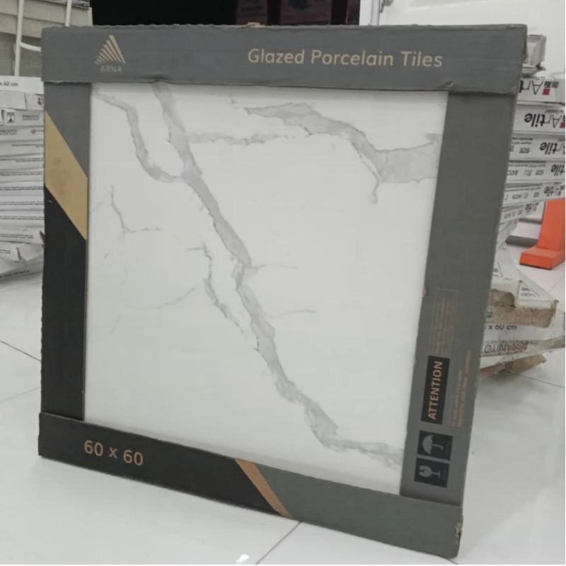 granit lantai 60×60 glossy arna daiva white motif carara