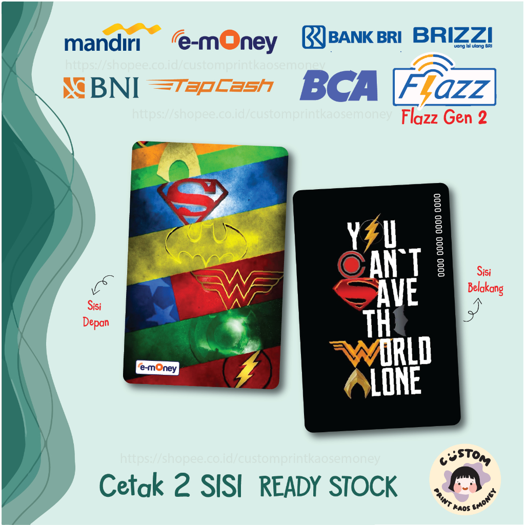 KARTU E MONEY E TOLL SUPERHERO LOGO BATMAN SUPERMAN WONDER WOMANJURASSIC LEAGUE DC COMIC MANDIRI EMO