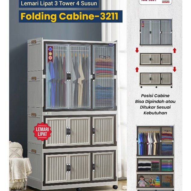 Lemari Pakaian Gantung Napolly Jumbo / Lemari Plastik Roda / Rak Baju Serbaguna FOLDING CABINE 3211 