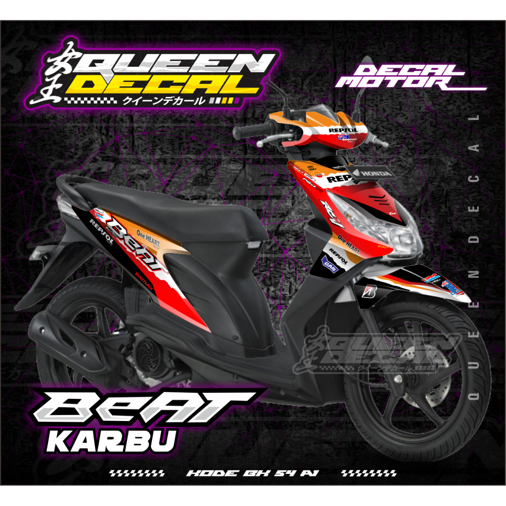 Decal Stiker Full Body Variasi Custom - Stiker Motor Beat Karbu Custom Full Body - BK