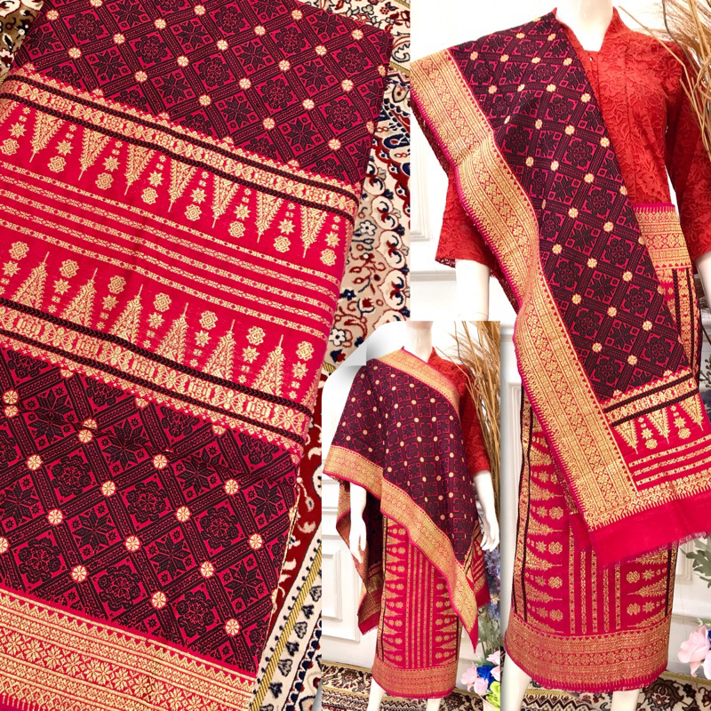 SONGKET BUNGA CINA MERAH GOLD TERBARU